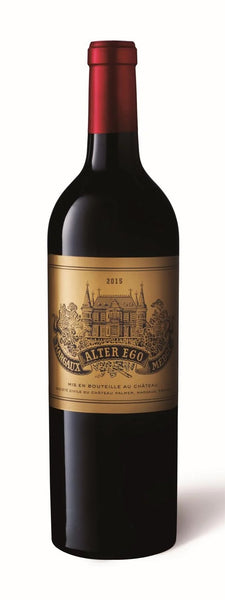 Bordeaux red wine style bottle with label stating the 2017 vintage Alter Ego de Palmer, Margaux by Château Palmer, from Bordeaux, France.