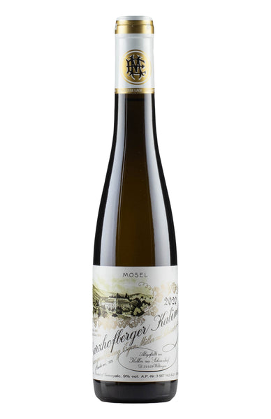 Mosel white wine style bottle with label stating the 2020 vintage Scharzhof Riesling Qba by Egon Müller, from Mosel, Germany.