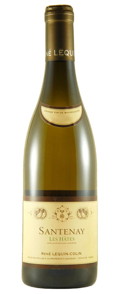 Burgundy white wine style bottle with label stating the 2020 vintage Santenay Les Hates by Domaine René Lequin-Colin, from Burgundy, France.
