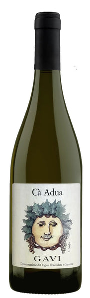 Piedmont white wine style bottle with label stating the 2022 vintage Gavi ‘Ca Adua’ by Fontanassa, from Piedmont, Italy.