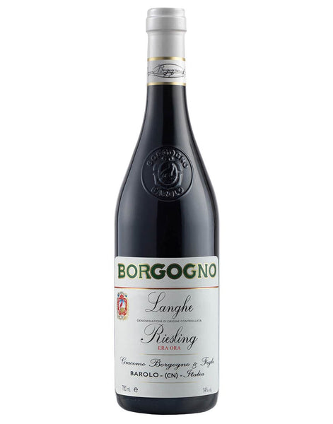  Piedmont white wine style bottle with label stating the 2019 vintage Langhe Riesling Era Ora by Giacomo Borgogno, from Piedmont, Italy.