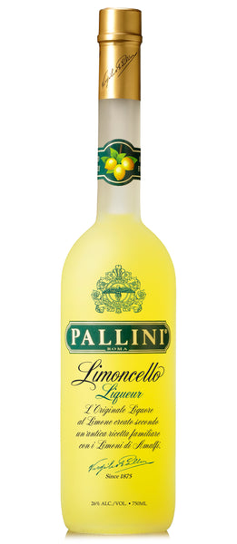 Spirits style bottle with label stating Pallini Limoncello by PALLINI S.p.A., from Campania, Italy.