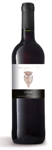 Tuscany red wine style bottle with label stating the 2016 vintage Chianti Superiore DOCG by Villa Saletta, from Tuscany, Italy.