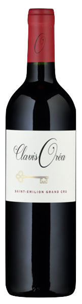 Bordeaux red wine style bottle with label stating the 2016 vintage Saint-Émilion, Bordeaux by Clavis Orea, from Bordeaux, France.