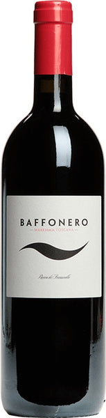 Tuscany red wine style bottle with label stating the 2016 vintage Baffonero by Rocca di Frassinello, from Tuscany, Italy.