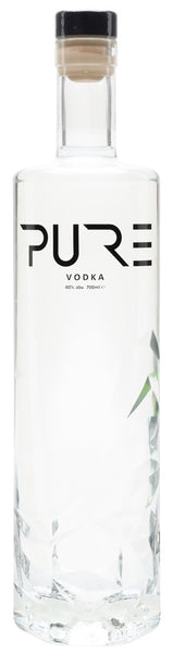 Spirits style bottle with label stating PURE Vodka by WM Spirits Ltd, from Essex, England.